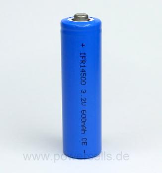 3.2V 14500 AA - 600mAh LiFePo4 battery lithium iron phosphate with Button Top