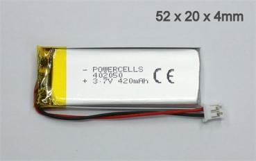 LiPo 420mAh 3.7V Akku Battery 3.6V Akku JST-PH 2.0 Lithium-Ion Polymer