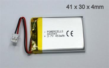LiPo 450mAh 3.7V Akku Battery 3.6V Akku JST-PH 2.0 Lithium-Ion Polymer