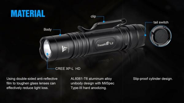 TrustFire L2 mini flashlight max. 1000 lumens bright with CREE XP-L HD LED