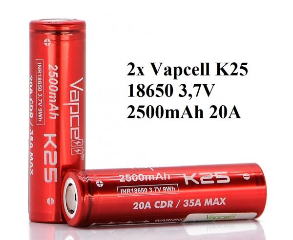 2x Vapcell K25 18650 3,7V 2500mAh 20A