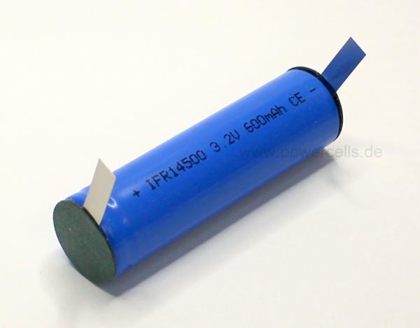3.2V 14500 AA - 600mAh LiFePo4 battery lithium iron phosphate with Taps