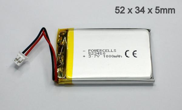 LiPo 1000mAh 3.7V Akku Battery 3.6V Akku JST-PH 2.0 Lithium-Ion Polymer