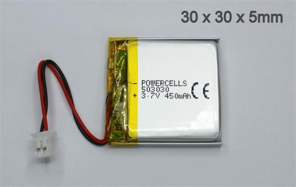 LiPo 450mAh 3.7V Akku Battery 3.6V JST-PH 2.0 Lithium-Ion Polymer 30x30x5mm