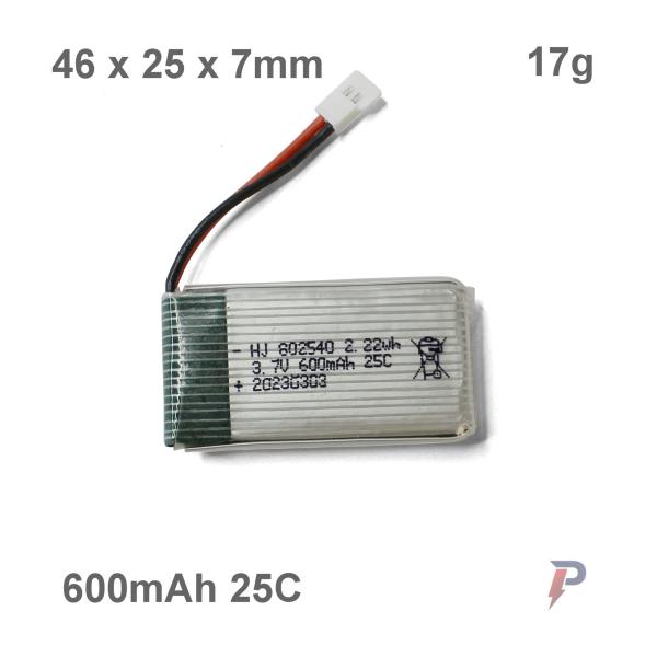 RC LiPo 600mAh 3,7V Battery 3,6V Akku Lithium-Ion Polymer