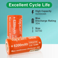 Vapcell 3.2V IFR32700 G62 6200mAh 30A LiFePO4 Akku Flat Top 