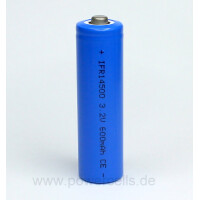 3,2V IFR14500 AA - 600mAh LiFePo4 Akku erhöhter Pluspol